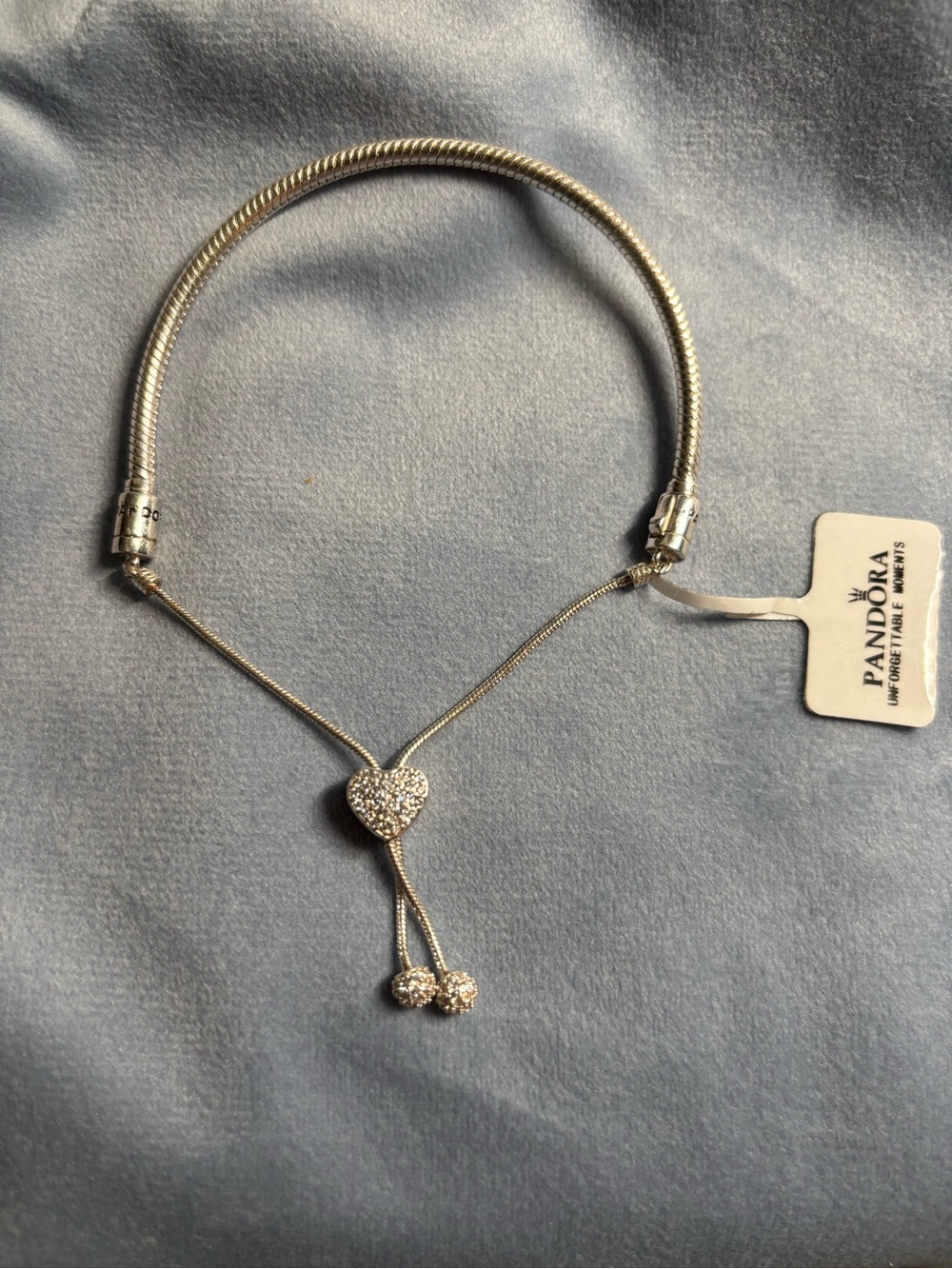 NWT Pandora 925 Sterling Silver Pave Heart Clasp Slider Clear CZ Love Bracelet